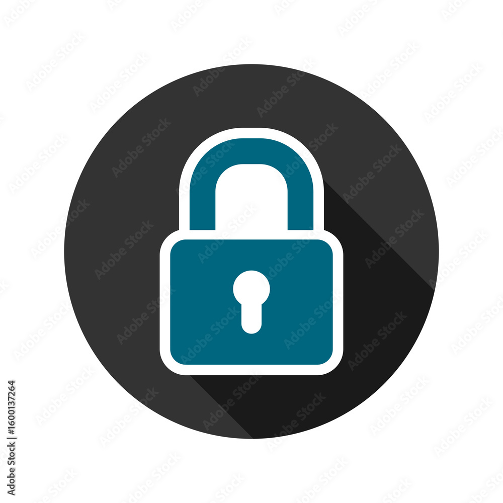 Poster lock icon with long shadow isolated on transparent background