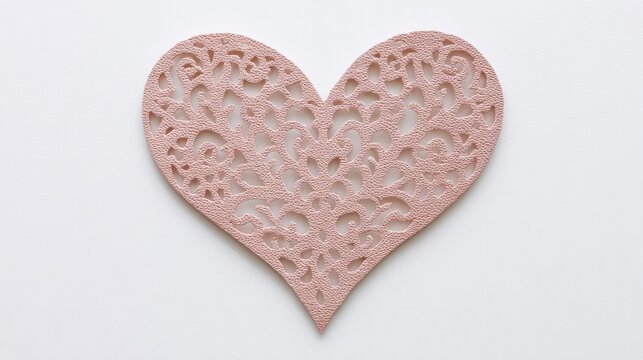 Intricately carved blush heart exudes romance, perfect for Sweetest Day ambiance or an enchanted Valentines ethos