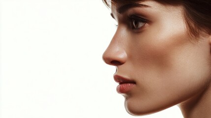 Fototapeta premium Elegant profile of contemplative Caucasian woman, reflecting introspective whispers of Hanami and World Poetry Day musings