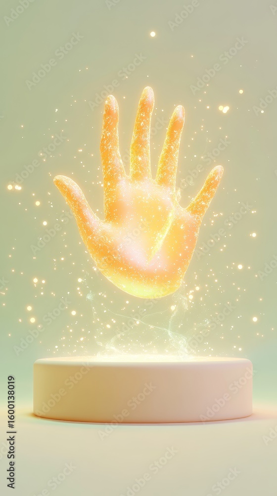 Aufkleber a captivating glowing hand with sparkles creates a mystical aura on a round base. this abstract art 