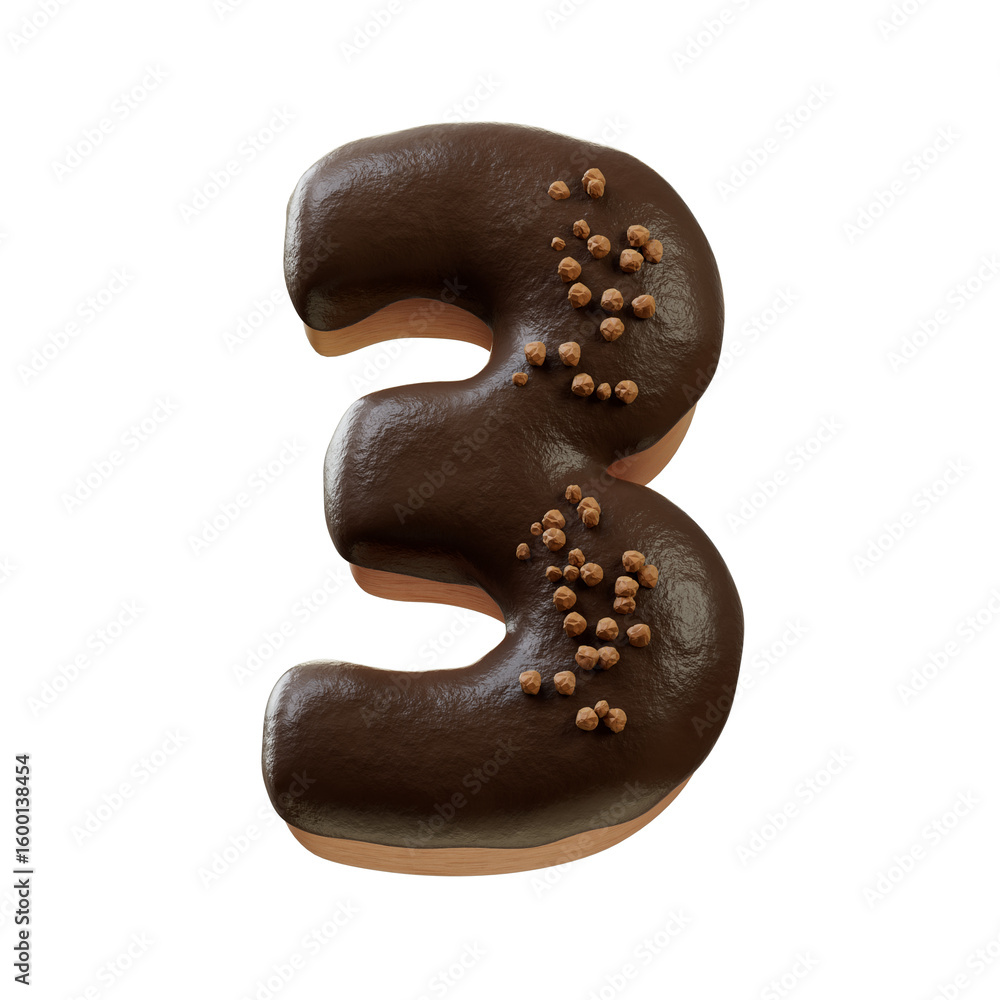 Poster 3d font.chocolate biscuit donut font concept. isometric alphabet. numbers and letters. 3d rendering 