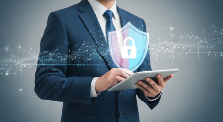 "Cybersecurity and Data Protection Concept with Shield and Lock Icon on Mobile Device"