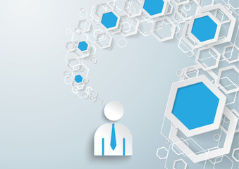 White And Blue Hexagons Thought Bubble Businessman
