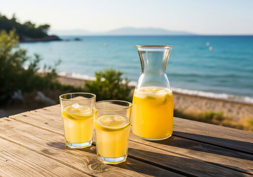 verres et carafe de citronade