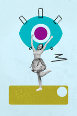 Collage of person standing under symbolic eye representing control surveillance spying manipulation...