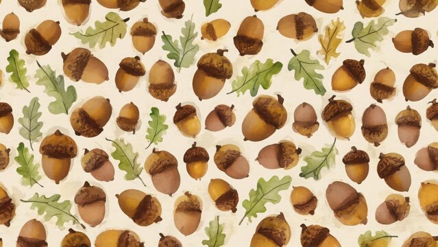 seamless watercolor pattern with acorns