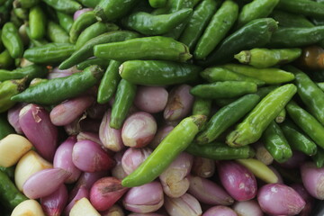 fresh pepper and onion on the market