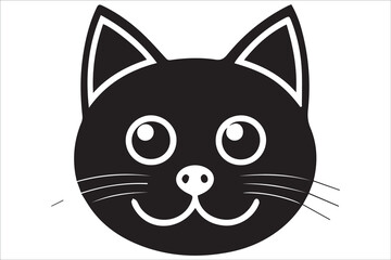 Cute Black Cat Face Vector – Cartoon Style Minimalist Animal Icon

