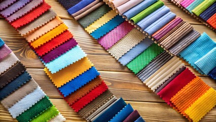 An overhead view of various colorful fabric swatches