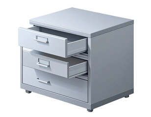  Minimalist Isometric Illustration of Metal Filing Cabinet with Extended Drawer, Transparent Background