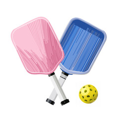 Pickleball pink color and blue color paddles and yellow ball