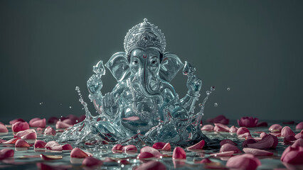 Lord Ganesha idol immersed in water with dynamic splashes, symbolizing purity and devotion. Ganpati  uttasav 
