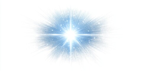A stunning bright blue starburst radiates vibrant light with sparkling effects against a clean white background, perfect for creative designs and visuals.