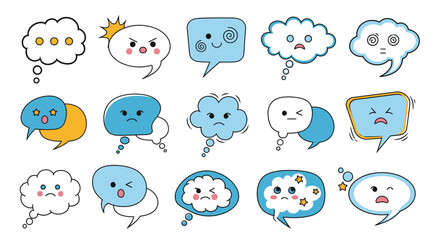 Collection of Cute Cartoon Speech Bubbles with Diverse Emotions
