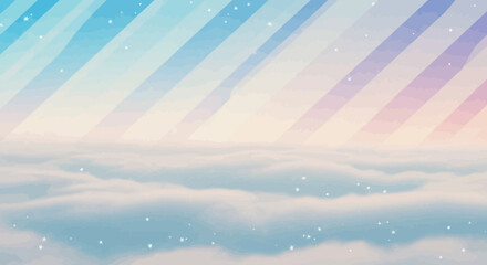 Dreamy Pastel CloudScape with Diagonal Light Streaks and Sparkling Stars