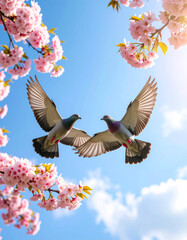 Two Birds Soaring Together Sky Nature Scene Bright Environment Aerial View Freedom and Companionship
