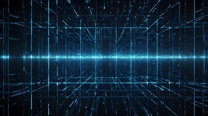 Futuristic Digital Data Network in Blue with Light Lines and Grid Structure