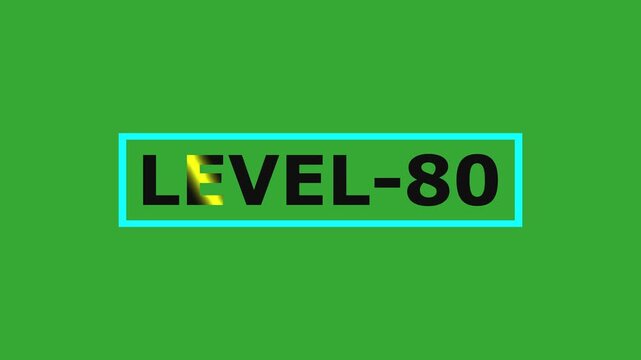 Level 80. animated title with gradient text on green background with bodge effect