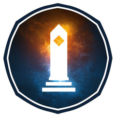 Cosmic Obelisk: Celestial Monument Design, Glowing Emblem, Mystical Symbol, Space Background