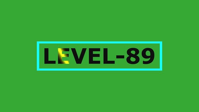 Level 89. animated title with gradient text on green background with bod effect