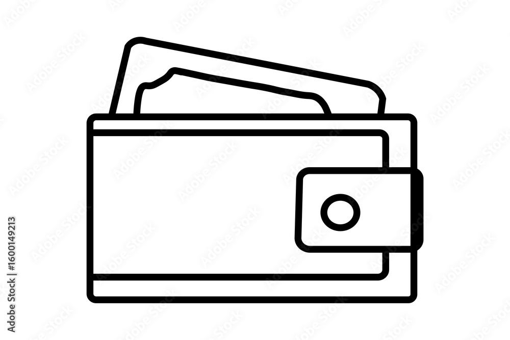 Poster the image is a black and white line drawing of a wallet. the wallet is depicted in a closed position
