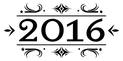 Ornate black numbers twenty sixteen with decorative elements 2016 year