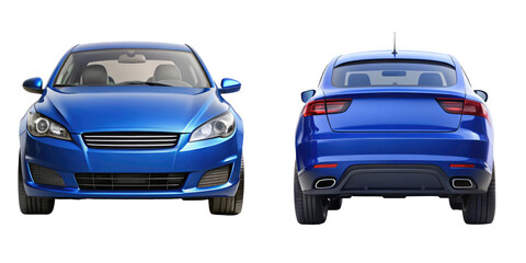 Car Front And Back View isolated on transparent white background, clipping path