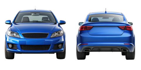 Car Front And Back View isolated on transparent white background, clipping path