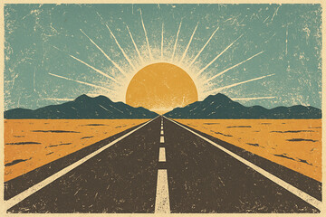 Vintage Road Trip Sunrise Landscape