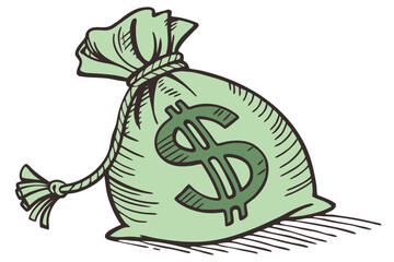Hand-Drawn Green Money Bag Clipart – Finance & Budget Icon