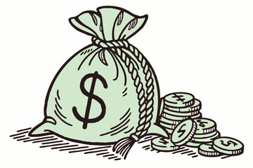 Hand-Drawn Green Money Bag Clipart – Finance & Budget Icon