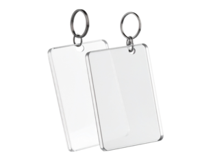 Untitled design - Side Angle Shot of Empty Clear Acrylic Keychain with Metal Chain, Transparent PNG