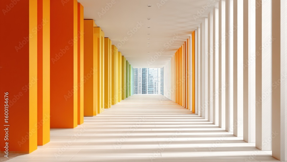 Poster a colorful corridor with alternating vibrant and neutral columns.
