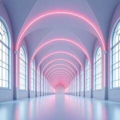 Pastel hallway with neon lights stock photo for architecture and interior design needs