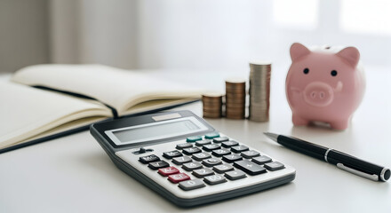 "Piggy Bank and Coins on Financial Planning and Investment Savings Concept",