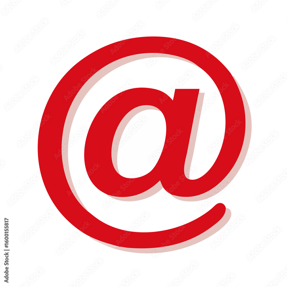 Poster a vibrant red at symbol with a subtle shadow effect, isolated on a transparent background, perfect f