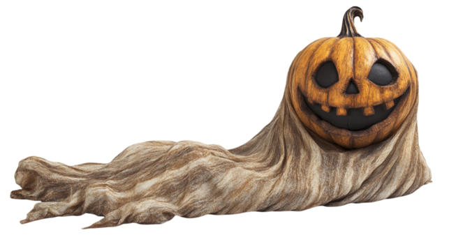 • A Halloween ghost decoration with a friendly face, isolated on white background in HD 