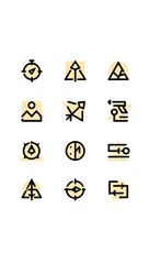 Vector icon set for navigation travel tourism and adventure featuring compass and map symbols