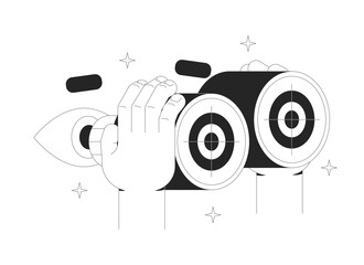 Strategy vision line onboarding ui illustration. Binoculars focused on bullseye targets. Goal clarity precision in business marketing outline 2D concept isolated. Ink linear metaphor vector art