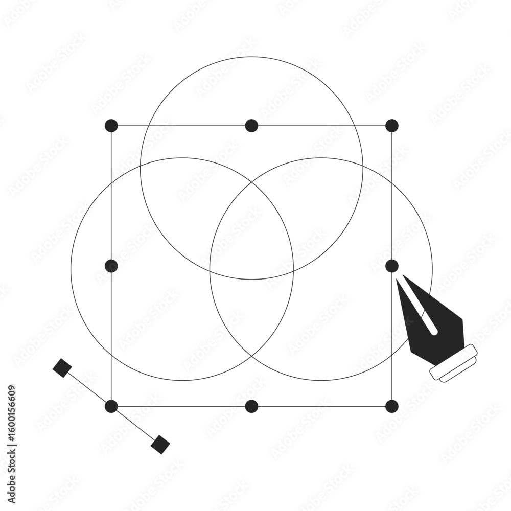 Poster graphic design process in rgb line onboarding ui illustration. overlapping circles with vector nodes