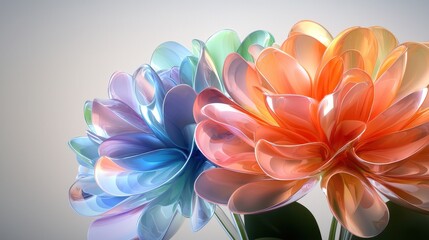 Fototapeta premium Translucent Flowers in Blue, Orange, and Green Hues