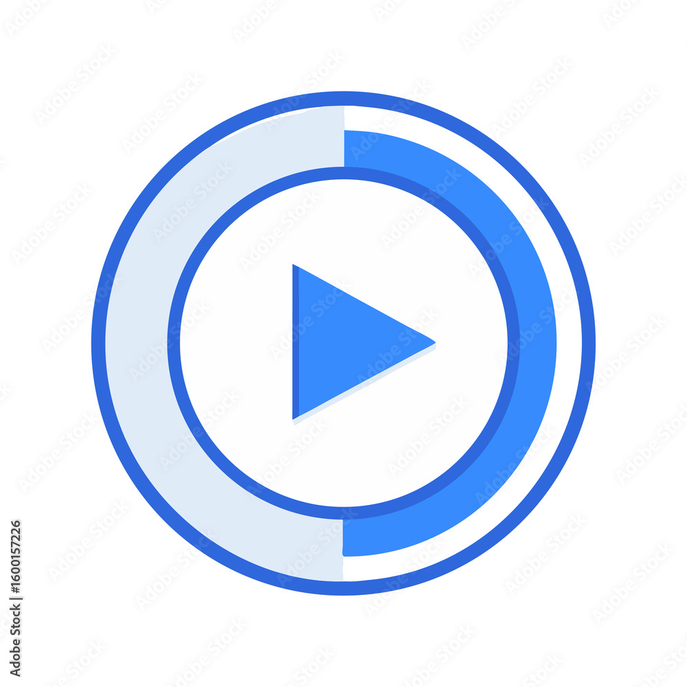 Poster a modern play button icon with a loading circle, featuring a blue triangle centered on a white circl