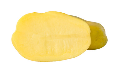 Raw potato with half in pile isolated on white background with clipping path