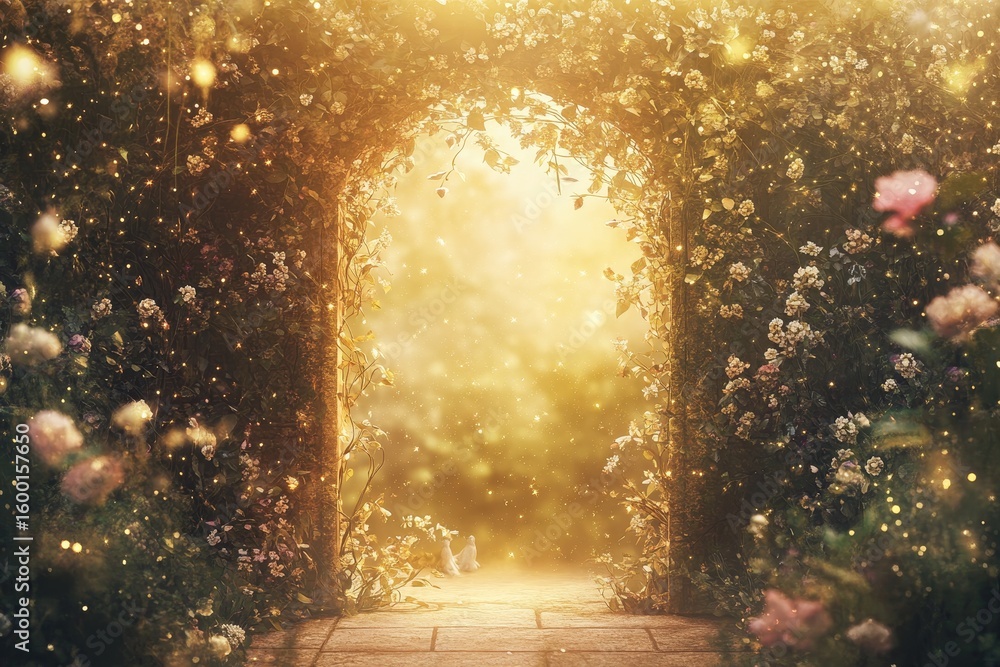 Aufkleber large archway with flowers and leaves. the archway is open and the flowers are in full bloom. the su