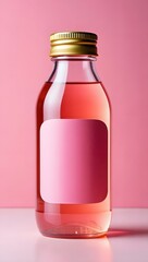 Stock photo of pink drink bottle with blank label for branding and product mockup use