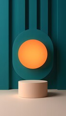 Minimalist product display mockup with cylinder podium and geometric shapes design