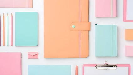 Flat lay pastel stationery set for back to school notebooks and clipboards aesthetic