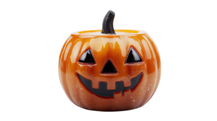 • A Halloween-themed candle with a pumpkin design, isolated on white background in HD 