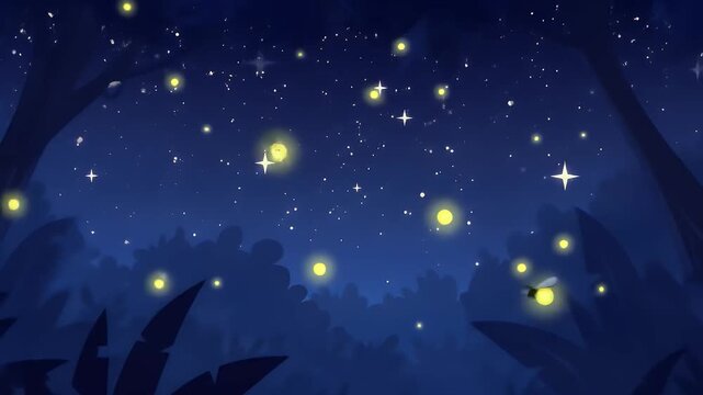 Nighttime cartoon jungle background for dreamy animations, storybook videos, and magical nature loops