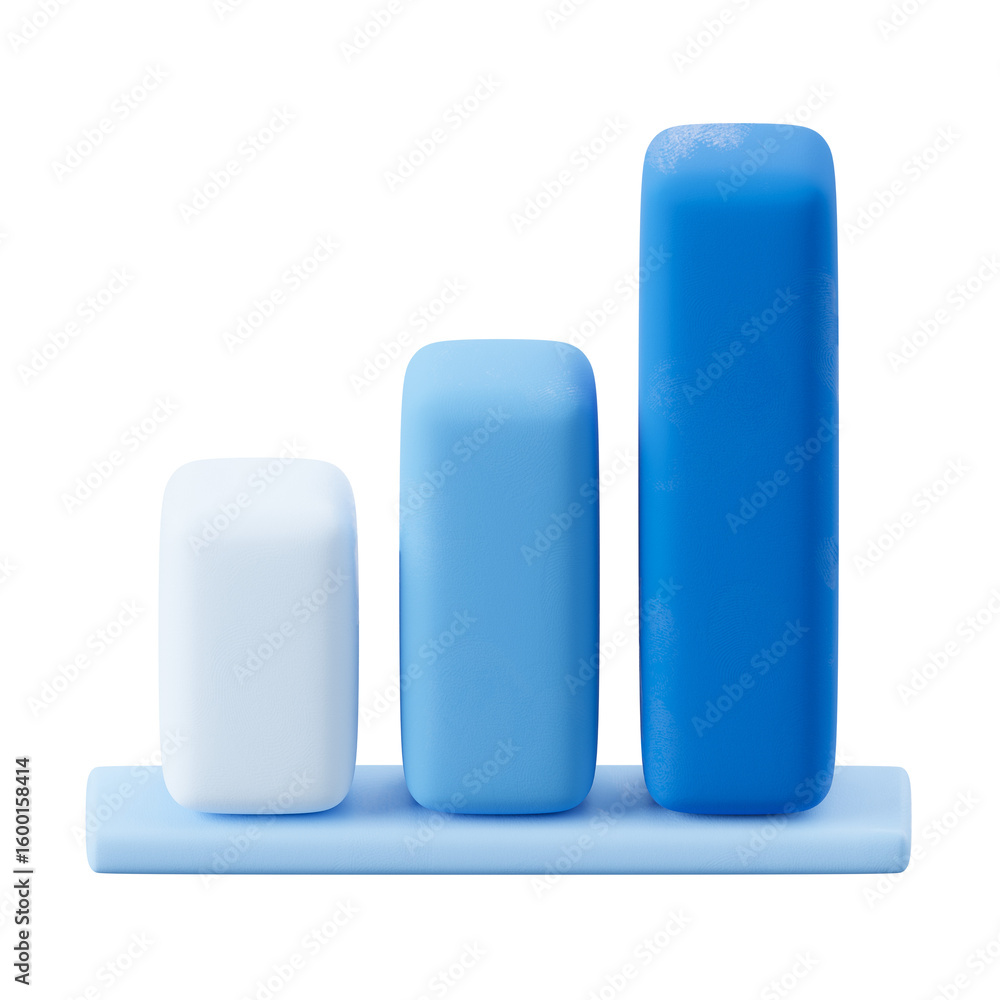 Poster blue 3d bar graph icon illustration isolated on png transparent background for data and chart design